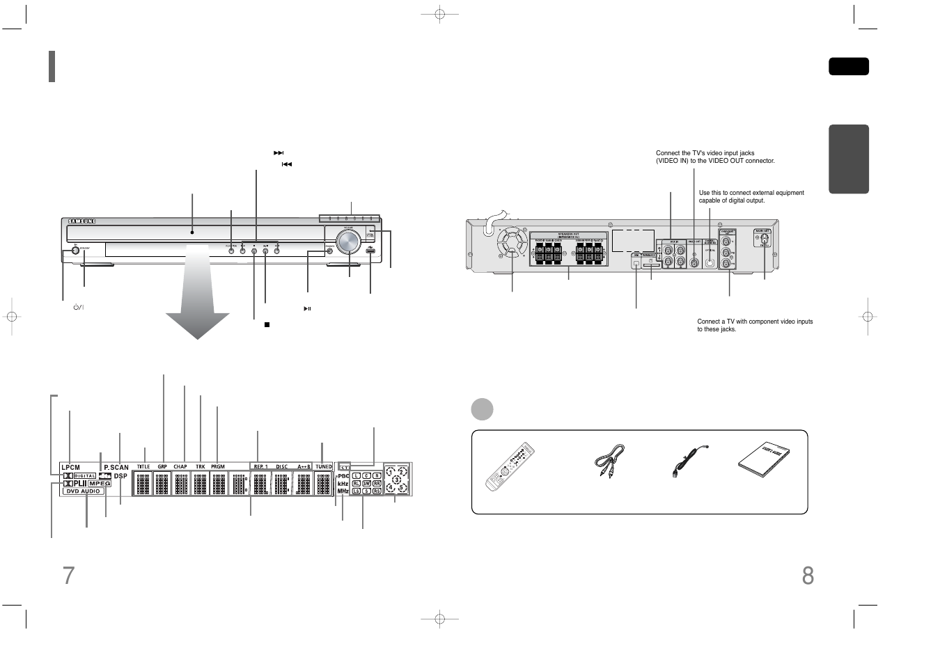 7description, Front panel, Rear panel | Accessories | Samsung HT-Q45 User Manual | Page 5 / 41