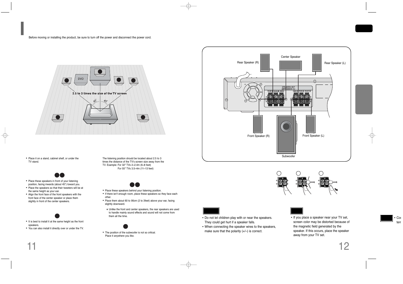 Connecting the speakers | Samsung HT-Q45 User Manual | Page 7 / 41