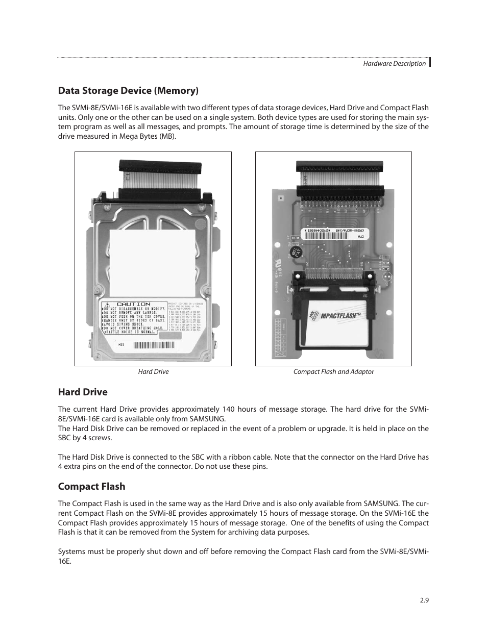 Hard drive, Compact flash | Samsung SVMi-8E User Manual | Page 17 / 40