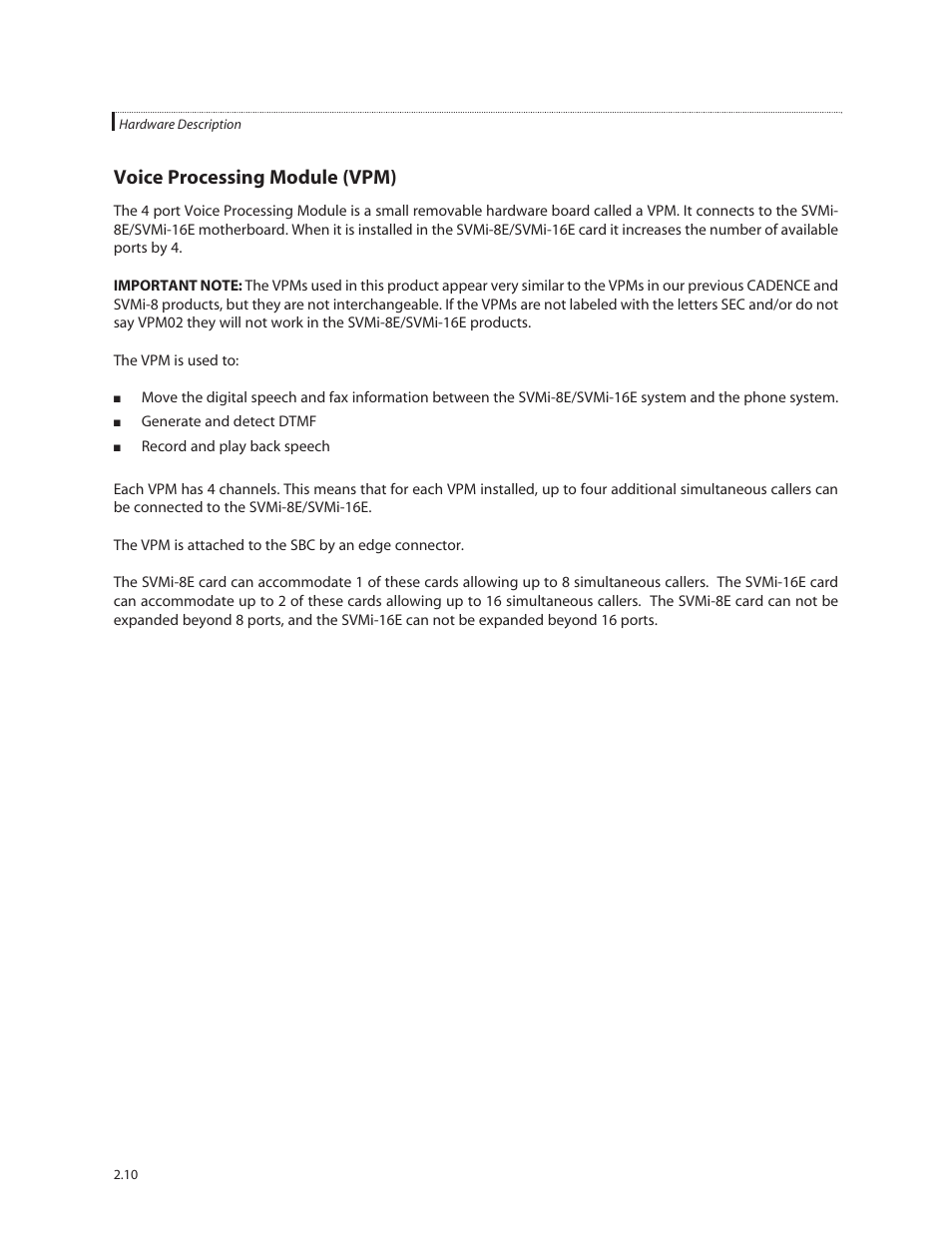 Voice processing module (vpm) | Samsung SVMi-8E User Manual | Page 18 / 40