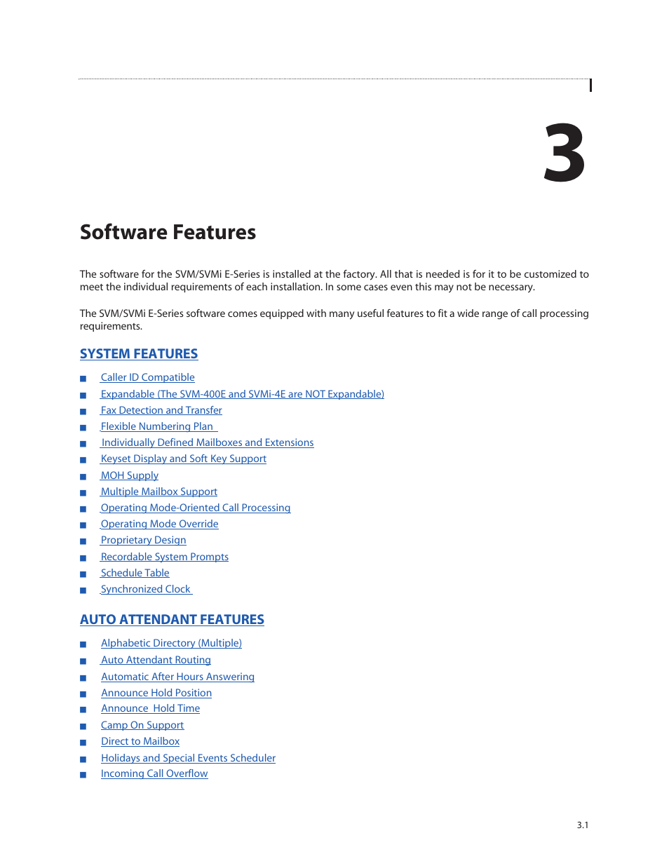 Software features, System features, Auto attendant features | Samsung SVMi-8E User Manual | Page 20 / 40