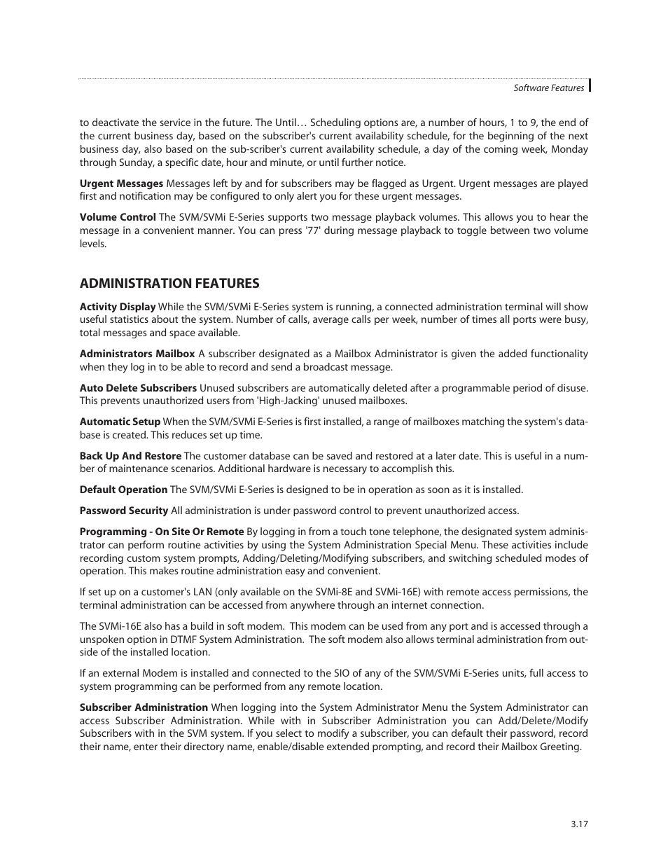 Administration features | Samsung SVMi-8E User Manual | Page 36 / 40