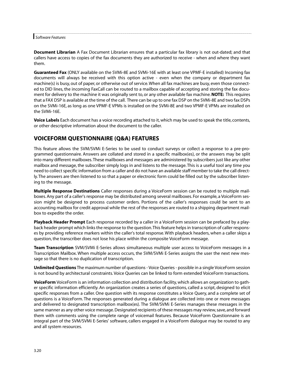 Voiceform questionnaire (q&a) features | Samsung SVMi-8E User Manual | Page 39 / 40