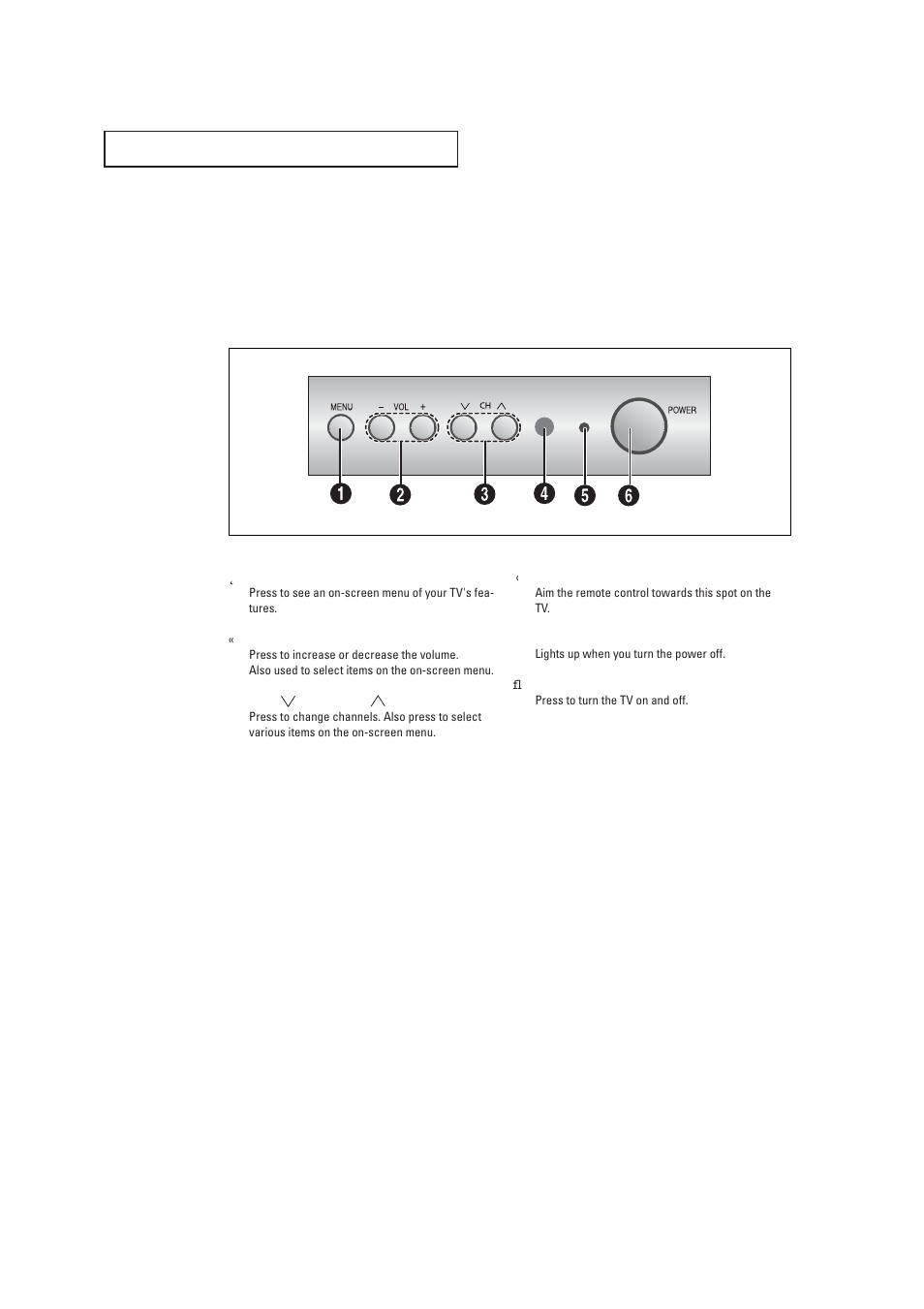 Familiarizing yourself with the tv, Front panel buttons | Samsung CL21K30MQ  EN User Manual | Page 5 / 40