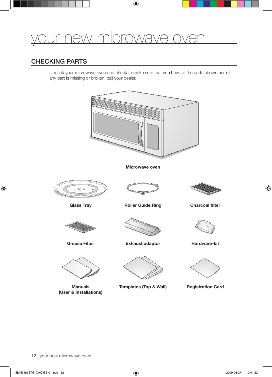 Your new microwave oven, Checking parts | Samsung DE68-03267F-01 User Manual | Page 12 / 36