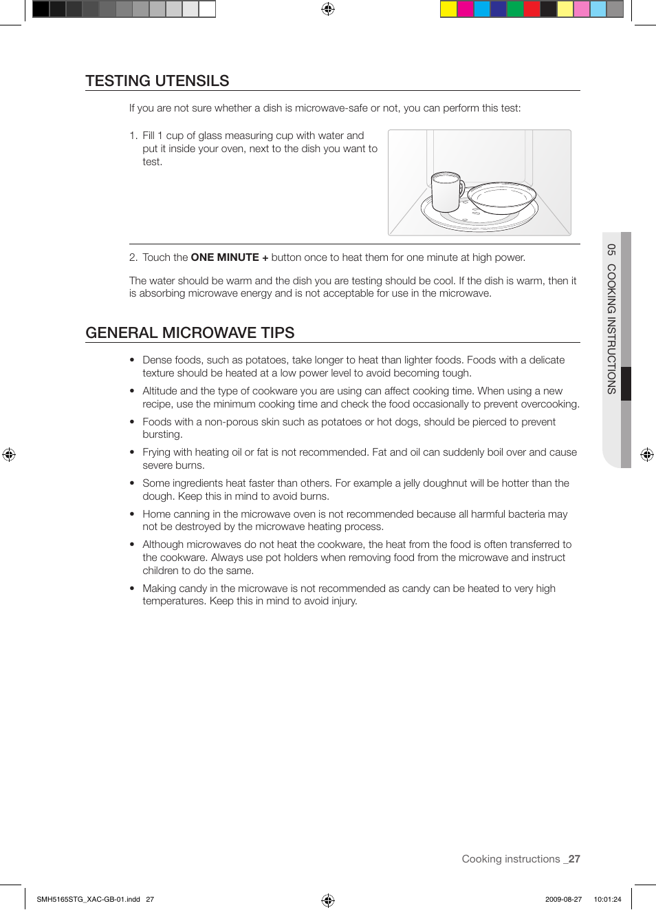Testing utensils, General microwave tips | Samsung DE68-03267F-01 User Manual | Page 27 / 36