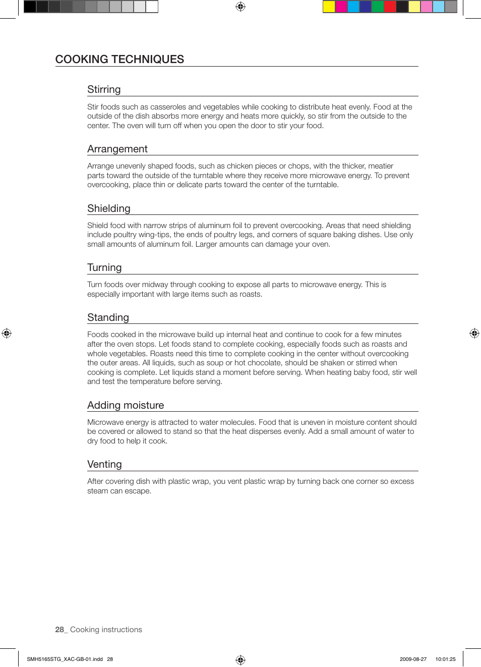 Cooking techniques | Samsung DE68-03267F-01 User Manual | Page 28 / 36