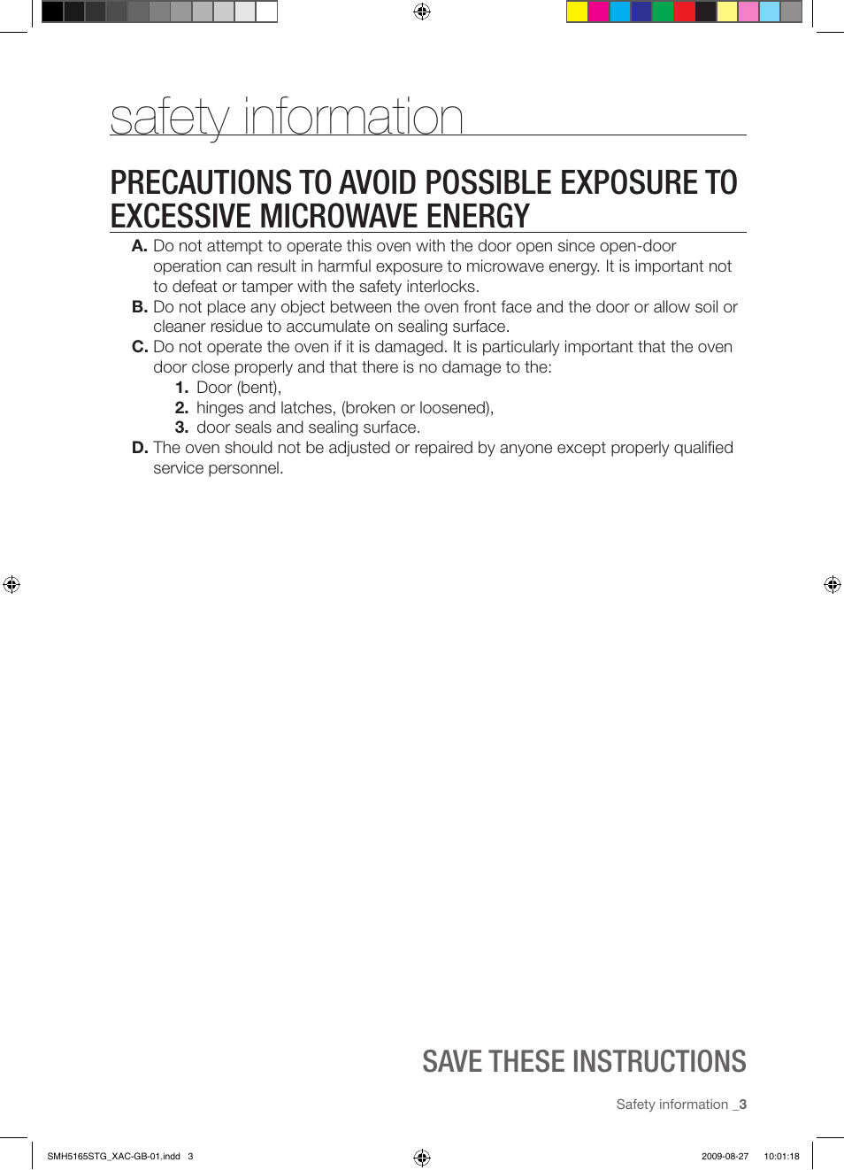 Safety information, Save these instructions | Samsung DE68-03267F-01 User Manual | Page 3 / 36