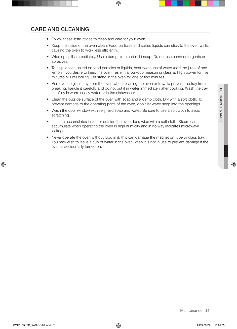 Care and cleaning | Samsung DE68-03267F-01 User Manual | Page 31 / 36