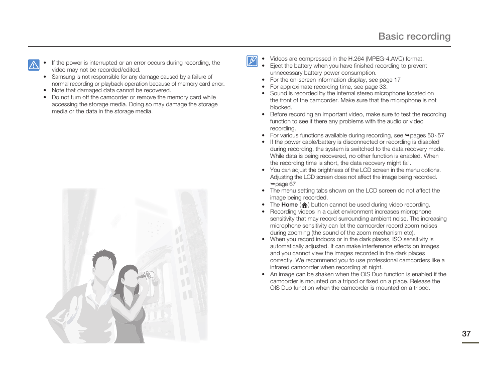 Basic recording | Samsung HMX-Q11TP User Manual | Page 37 / 110