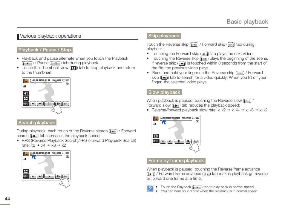 Basic playback | Samsung HMX-Q11TP User Manual | Page 44 / 110
