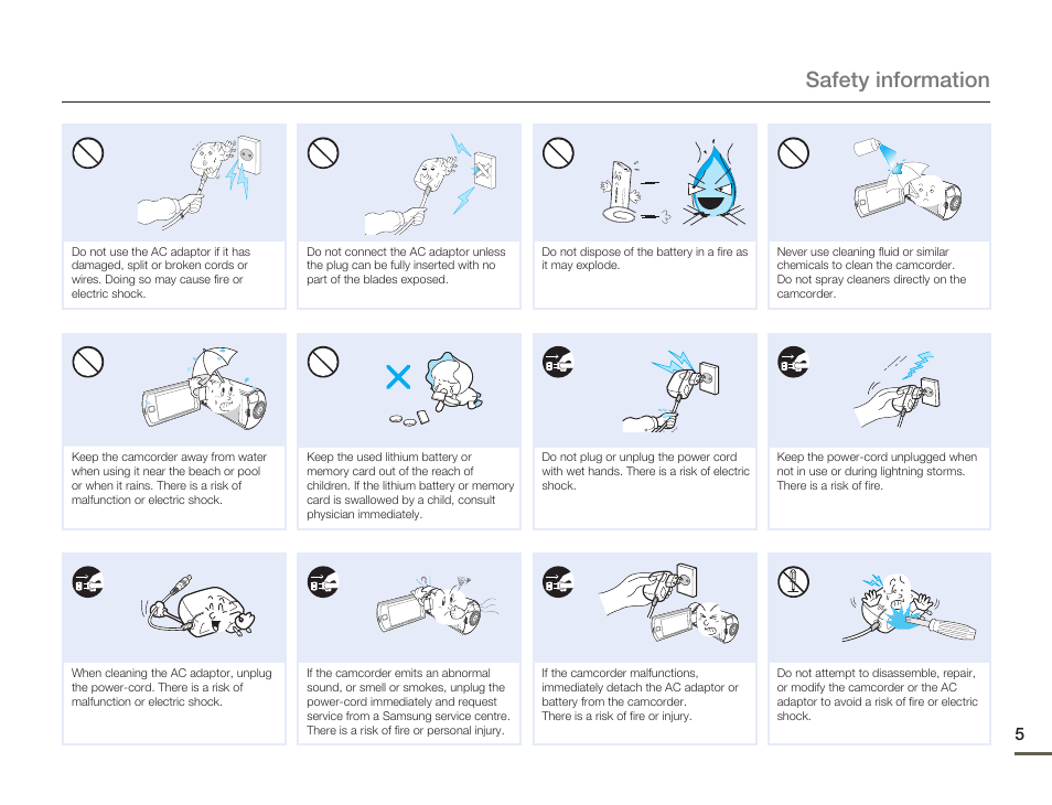 Safety information | Samsung HMX-Q11TP User Manual | Page 5 / 110