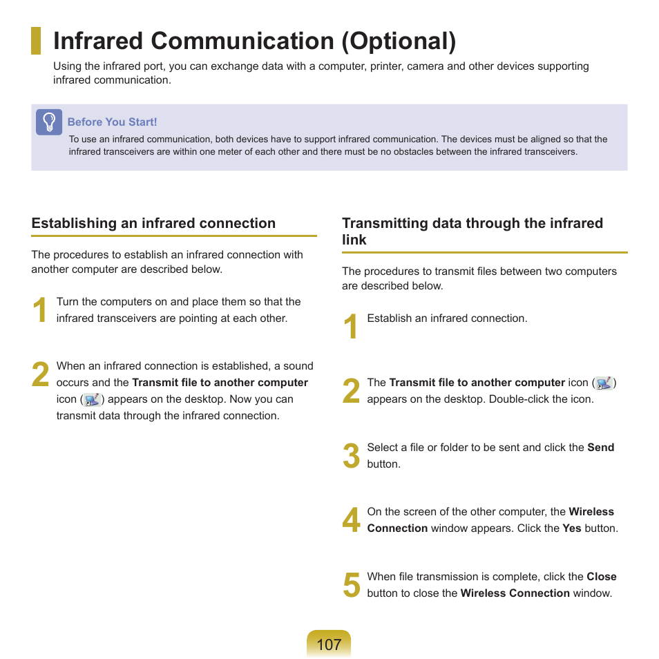 Infrared communication (optional) | Samsung P55 User Manual | Page 108 / 172