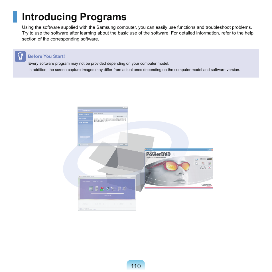 Introducing programs | Samsung P55 User Manual | Page 111 / 172