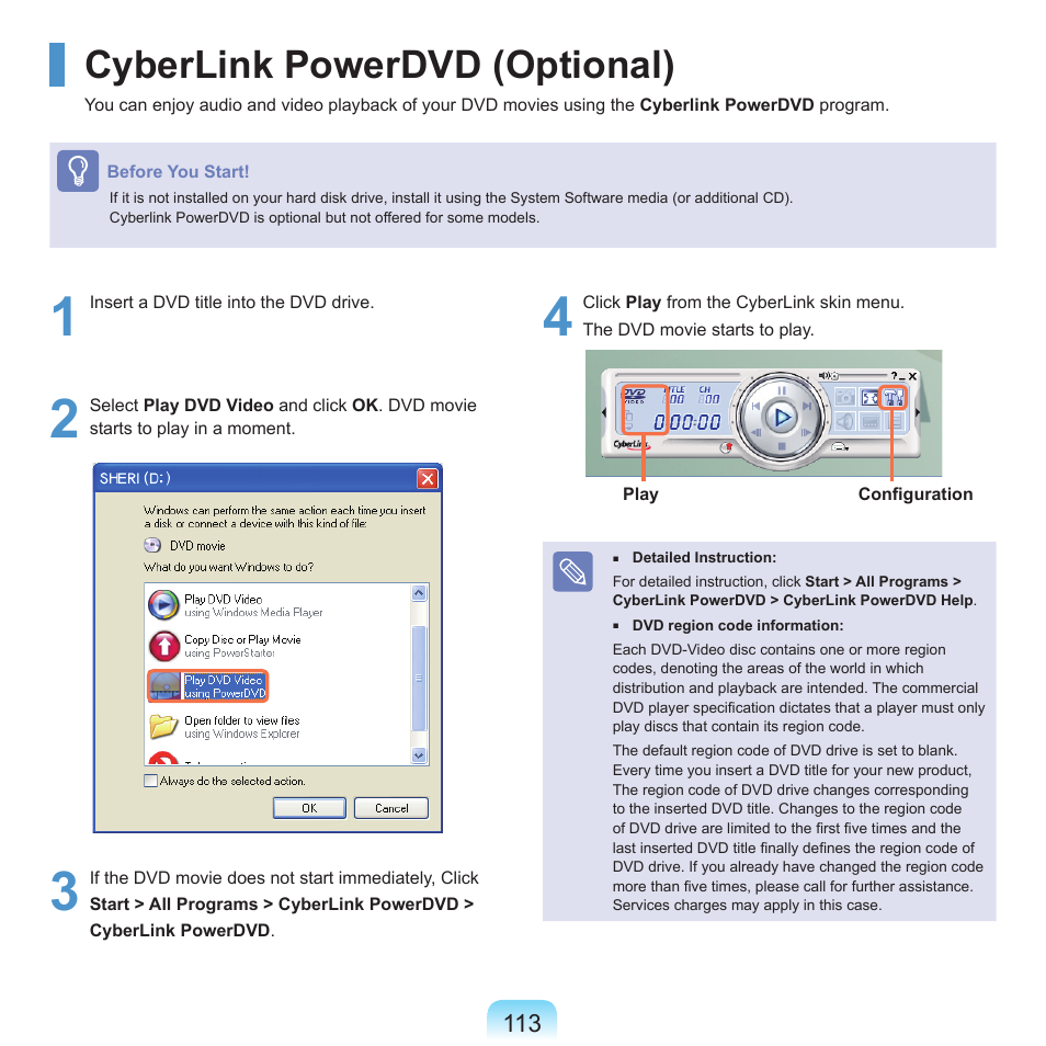 Cyberlink powerdvd (optional) | Samsung P55 User Manual | Page 114 / 172