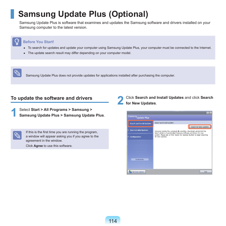 Samsung update plus (optional) | Samsung P55 User Manual | Page 115 / 172