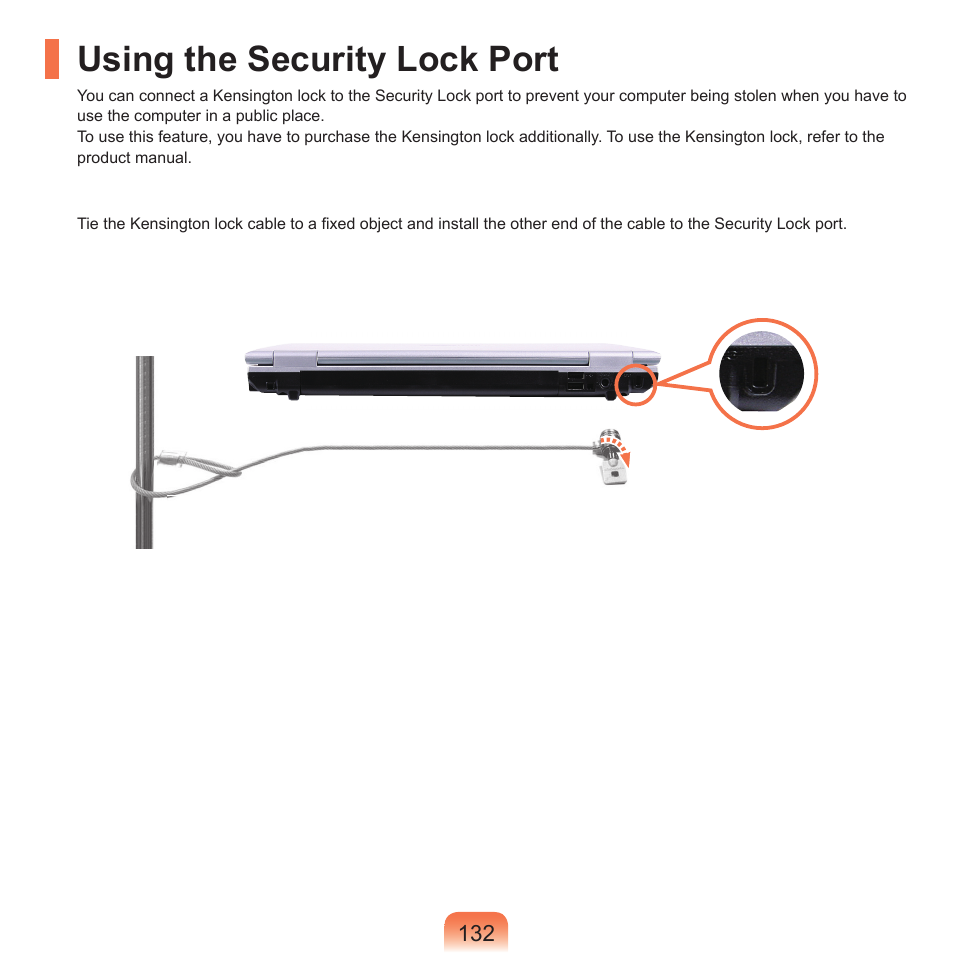 Using the security lock port | Samsung P55 User Manual | Page 133 / 172