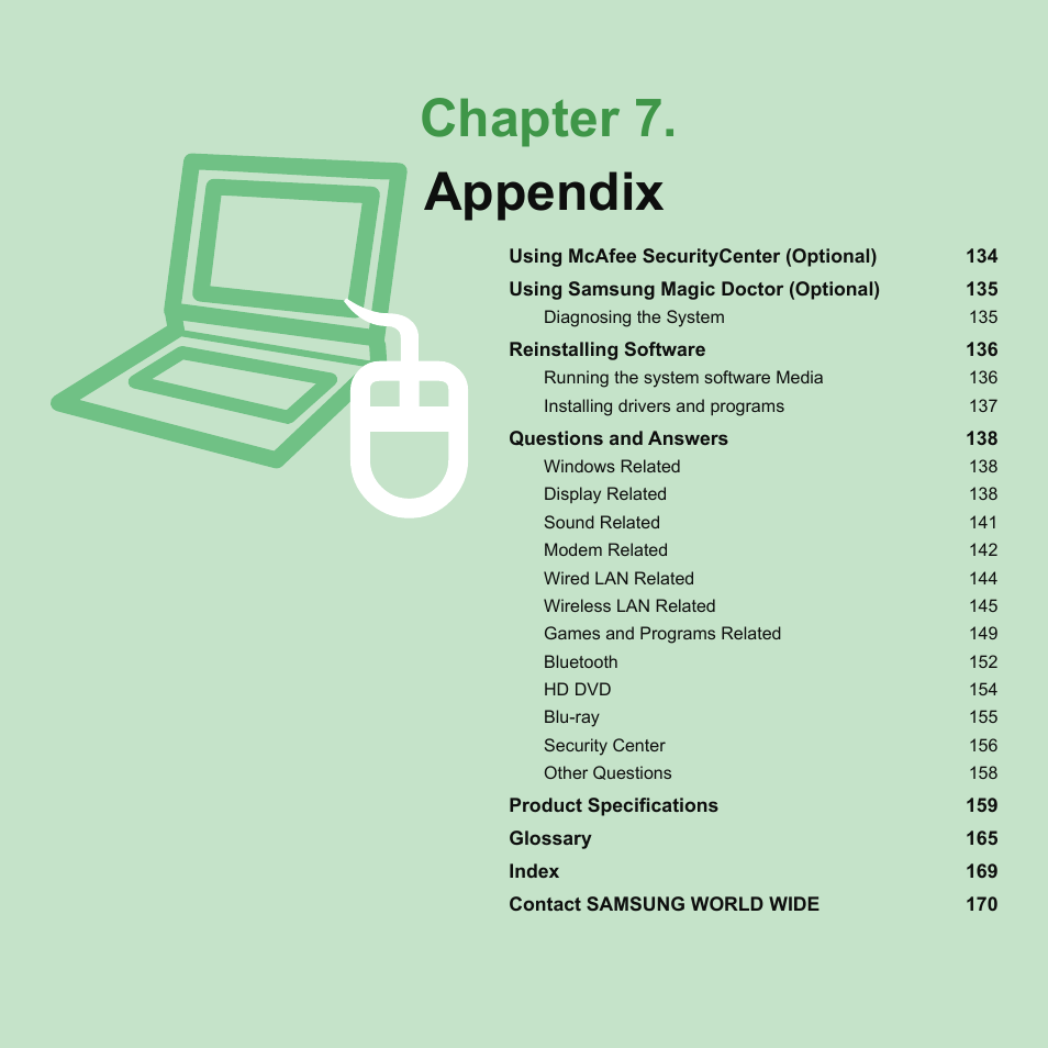 Chapter 7. appendix | Samsung P55 User Manual | Page 134 / 172