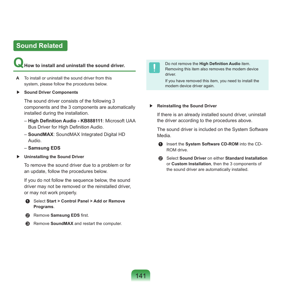 Sound related | Samsung P55 User Manual | Page 142 / 172