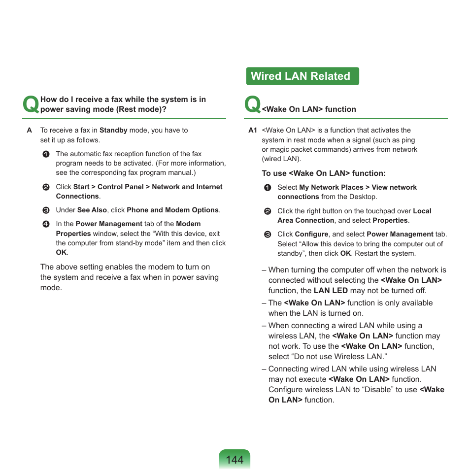 Wired lan related | Samsung P55 User Manual | Page 145 / 172