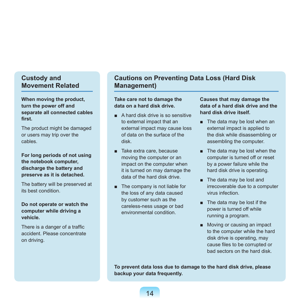 Custody and movement related | Samsung P55 User Manual | Page 15 / 172