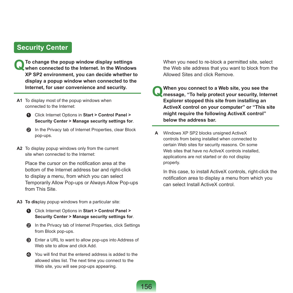 Security center | Samsung P55 User Manual | Page 157 / 172