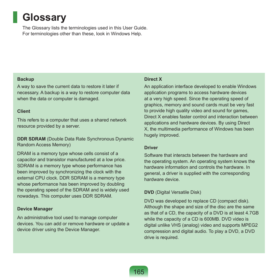 Glossary | Samsung P55 User Manual | Page 166 / 172