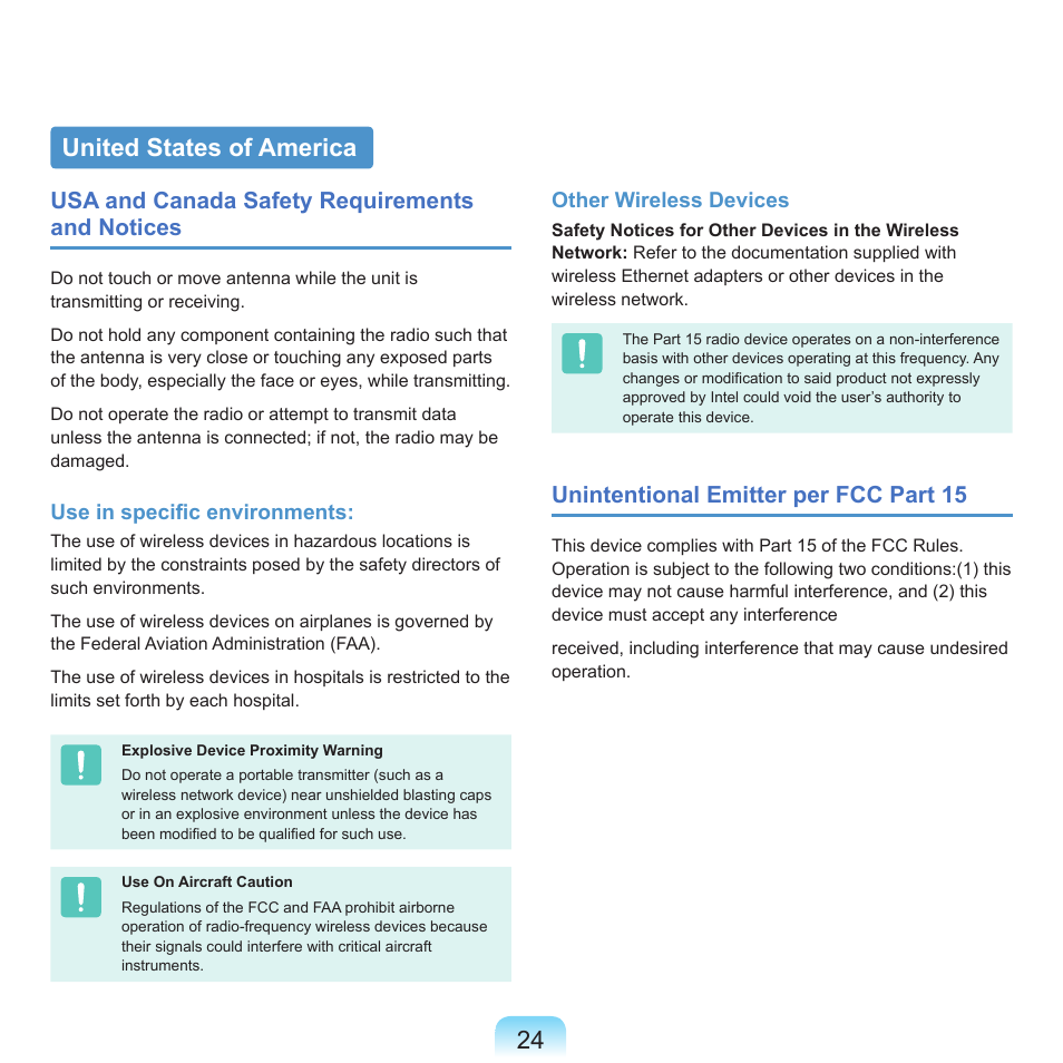 United states of america, Usa and canada safety requirements and notices, Unintentional emitter per fcc part 15 | Samsung P55 User Manual | Page 25 / 172