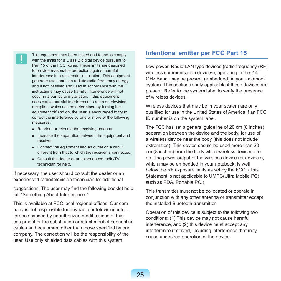 Intentional emitter per fcc part 15 | Samsung P55 User Manual | Page 26 / 172