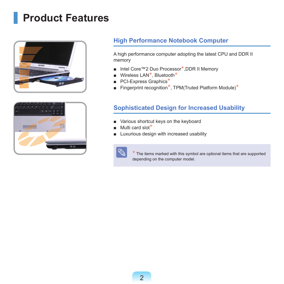 Product features | Samsung P55 User Manual | Page 3 / 172