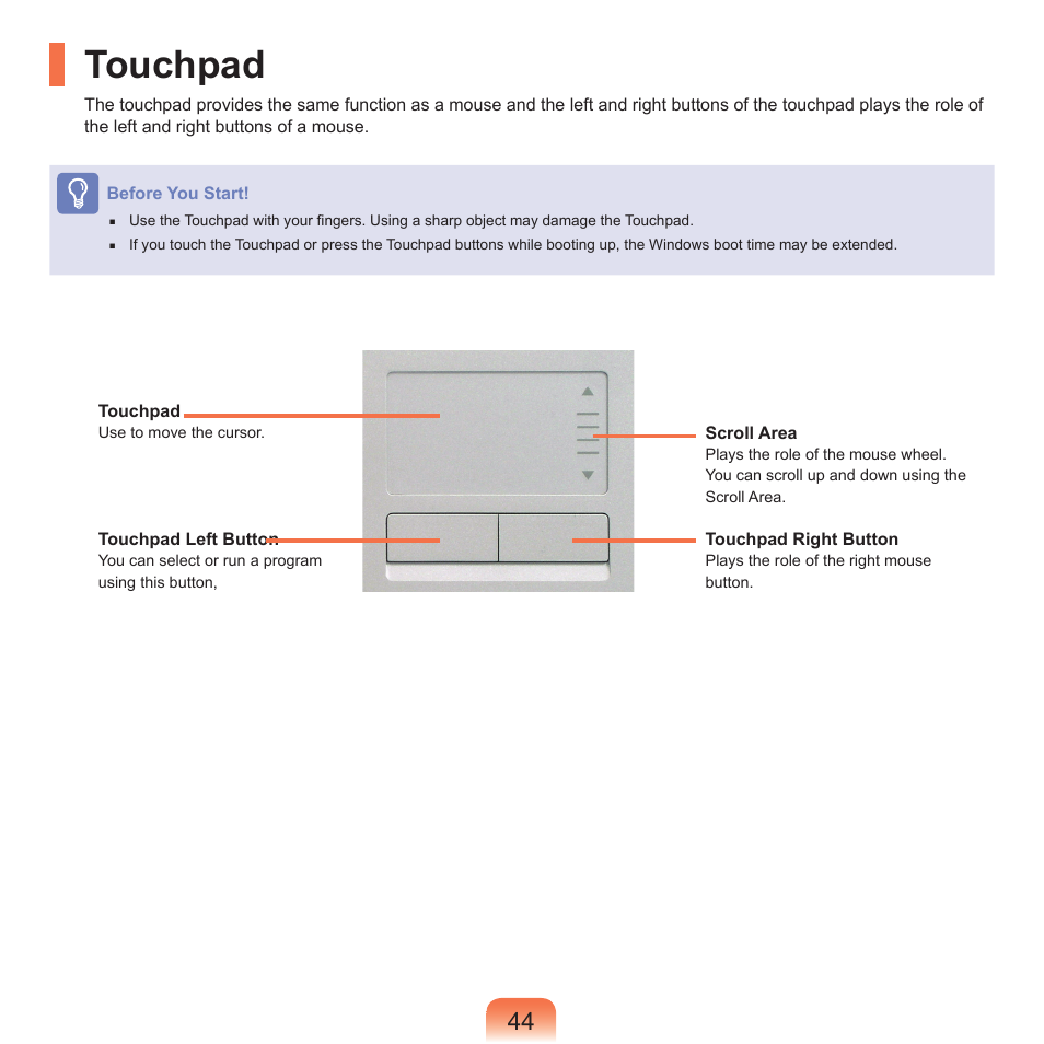 Touchpad | Samsung P55 User Manual | Page 45 / 172