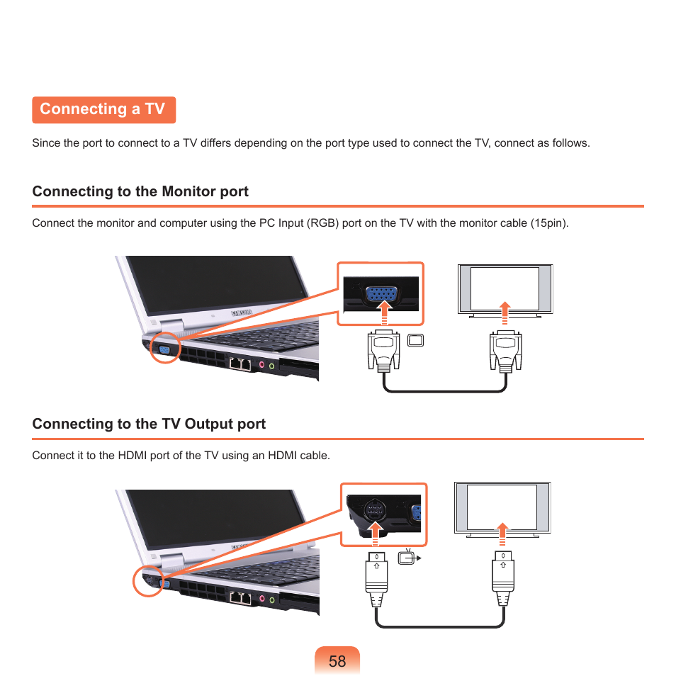 Connecting a tv | Samsung P55 User Manual | Page 59 / 172