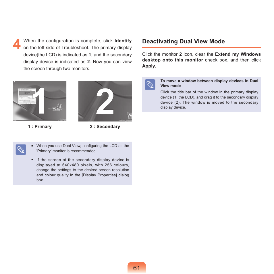 Deactivating dual view mode | Samsung P55 User Manual | Page 62 / 172