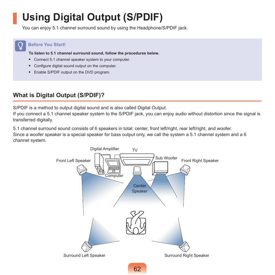 Using digital output (s/pdif), What is digital output (s/pdif) | Samsung P55 User Manual | Page 63 / 172