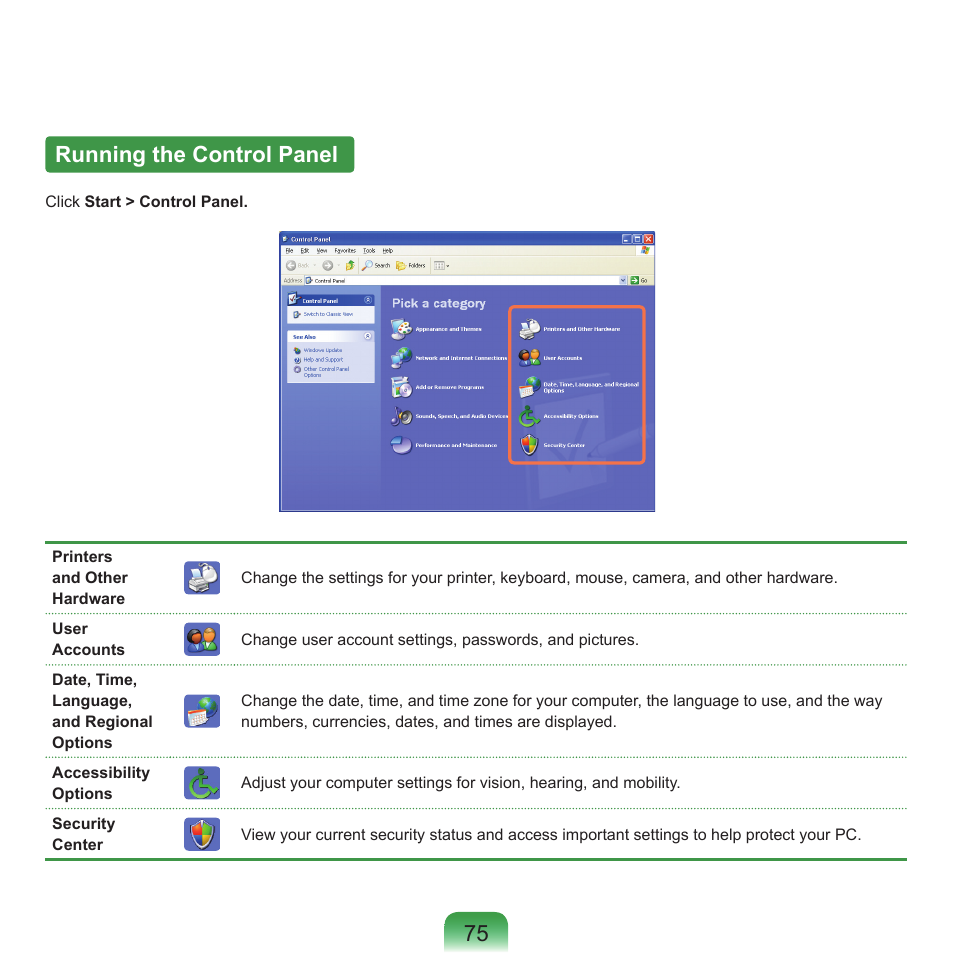 Running the control panel, 7 running the control panel | Samsung P55 User Manual | Page 76 / 172