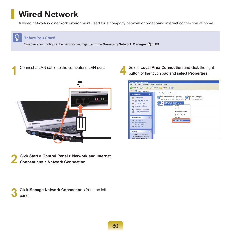 Wired network | Samsung P55 User Manual | Page 81 / 172