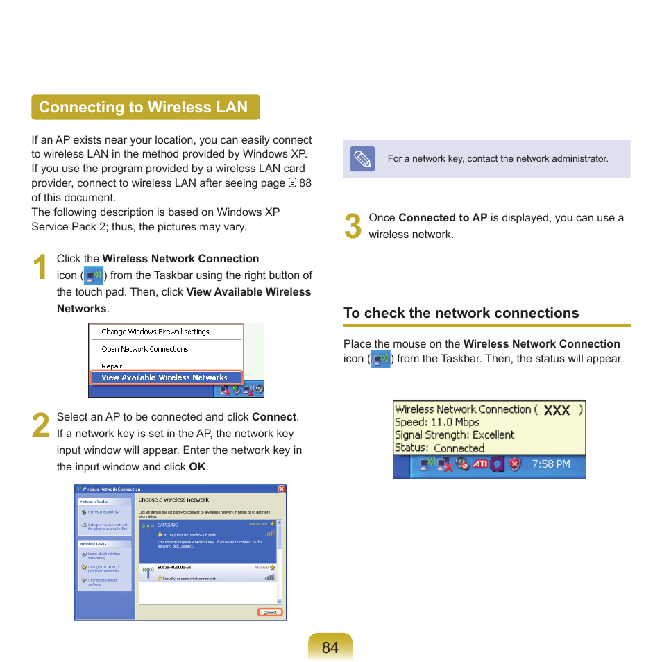 Connecting to wireless lan | Samsung P55 User Manual | Page 85 / 172