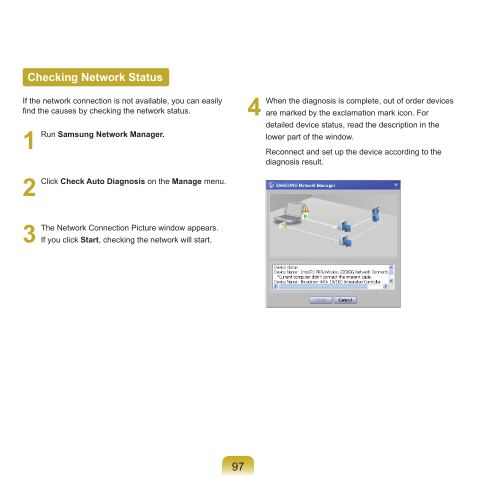 Checking network status | Samsung P55 User Manual | Page 98 / 172