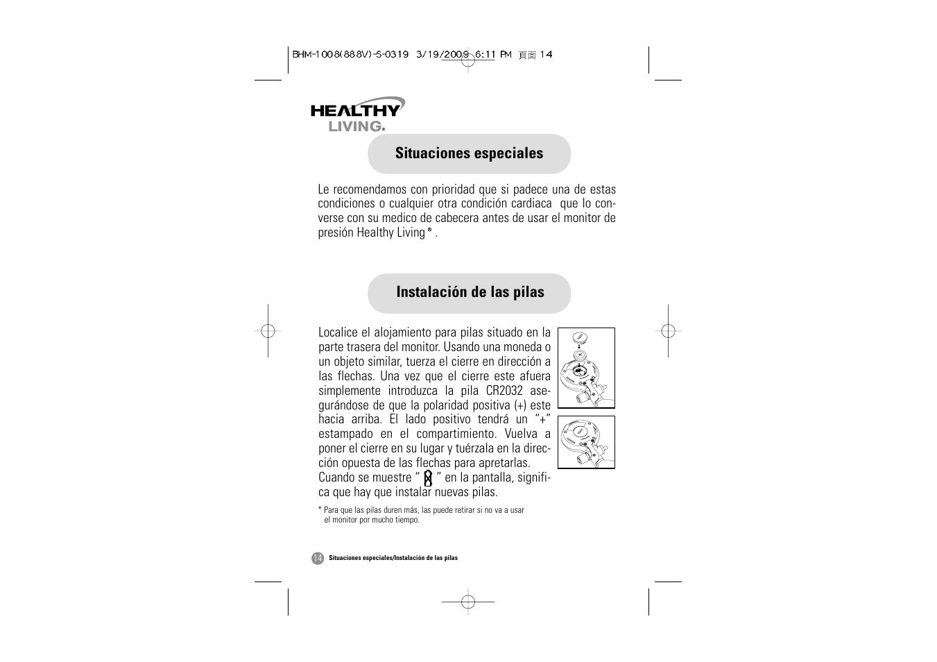 Situaciones especiales, Instalación de las pilas | Samsung BHM-1008 User Manual | Page 47 / 66