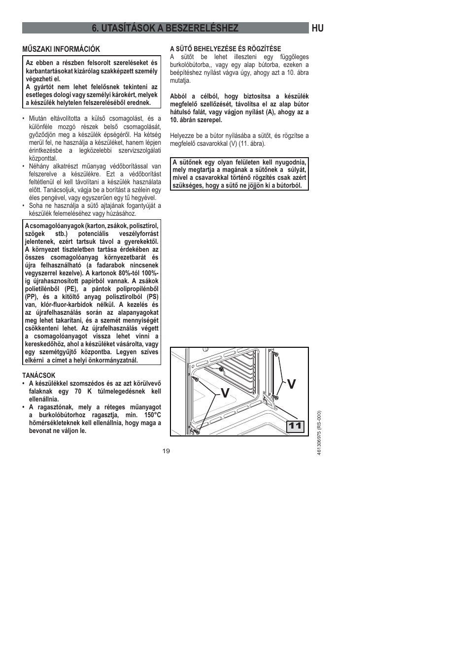 Utasítások a beszereléshez | Ardo HX 080 X User Manual | Page 109 / 256