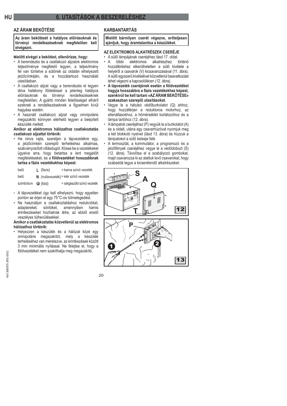 Sq a t, Hu 6. utasítások a beszereléshez | Ardo HX 080 X User Manual | Page 110 / 256