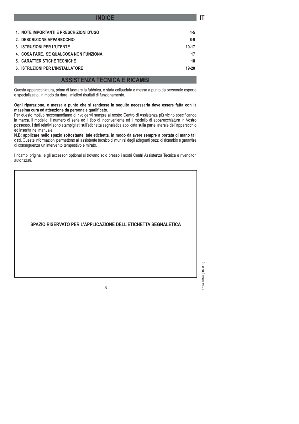 Assistenza tecnica e ricambi, Indice | Ardo HX 080 X User Manual | Page 111 / 256