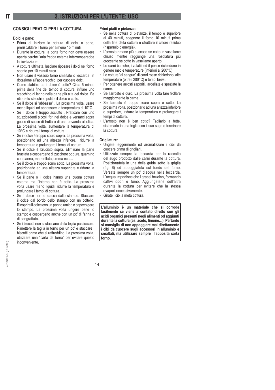 Istruzioni per l’utente: uso | Ardo HX 080 X User Manual | Page 122 / 256