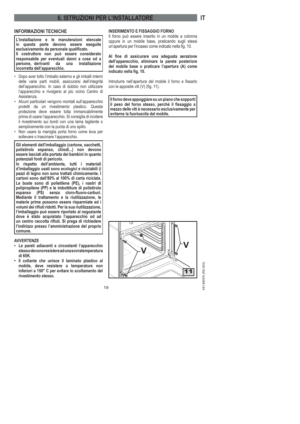 It 6. istruzioni per l’installatore | Ardo HX 080 X User Manual | Page 127 / 256