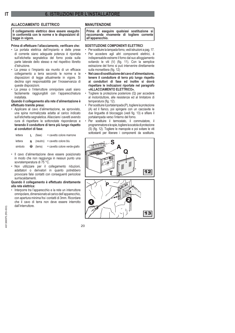 Sq a t, It 6. istruzioni per l’installatore | Ardo HX 080 X User Manual | Page 128 / 256