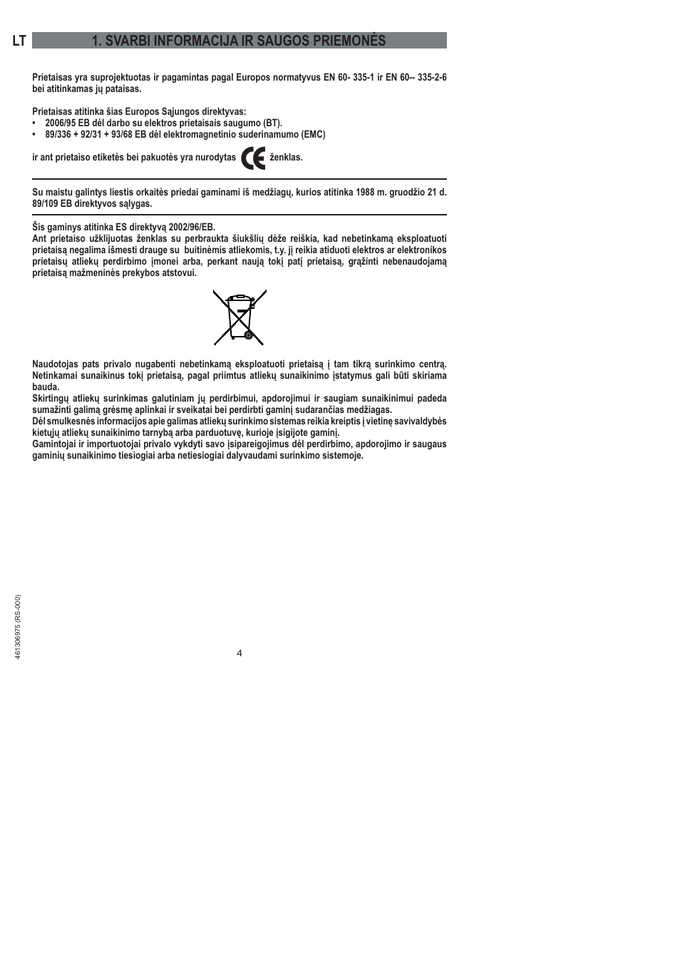 Lt 1. svarbi informacija ir saugos priemonės | Ardo HX 080 X User Manual | Page 130 / 256