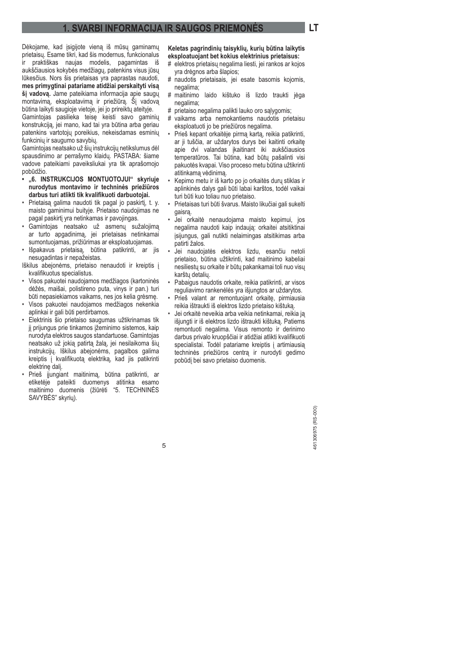 Svarbi informacija ir saugos priemonės | Ardo HX 080 X User Manual | Page 131 / 256