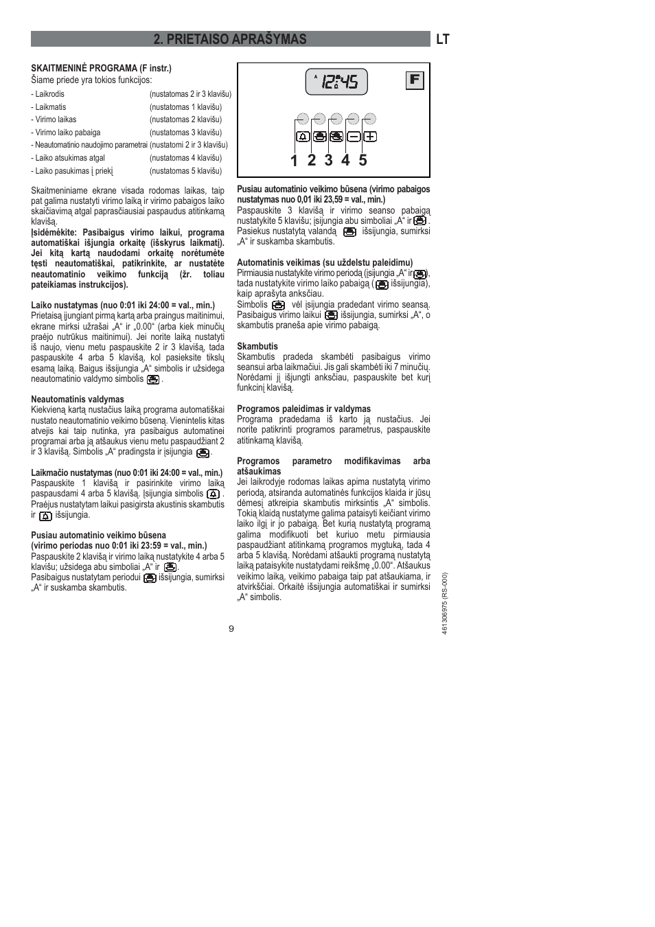 Lt 2. prietaiso aprašymas | Ardo HX 080 X User Manual | Page 135 / 256