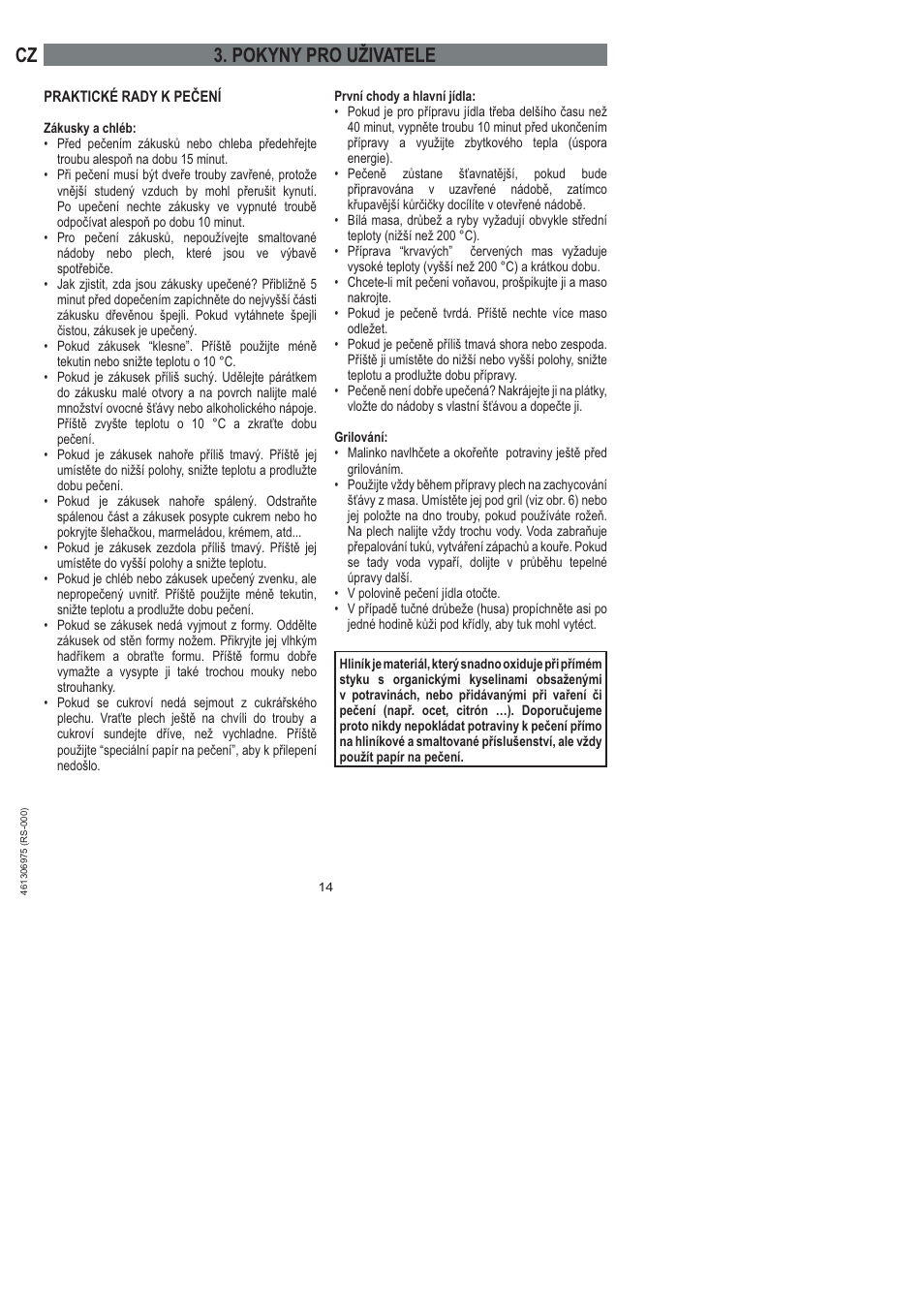 Cz 3. pokyny pro uživatele | Ardo HX 080 X User Manual | Page 14 / 256
