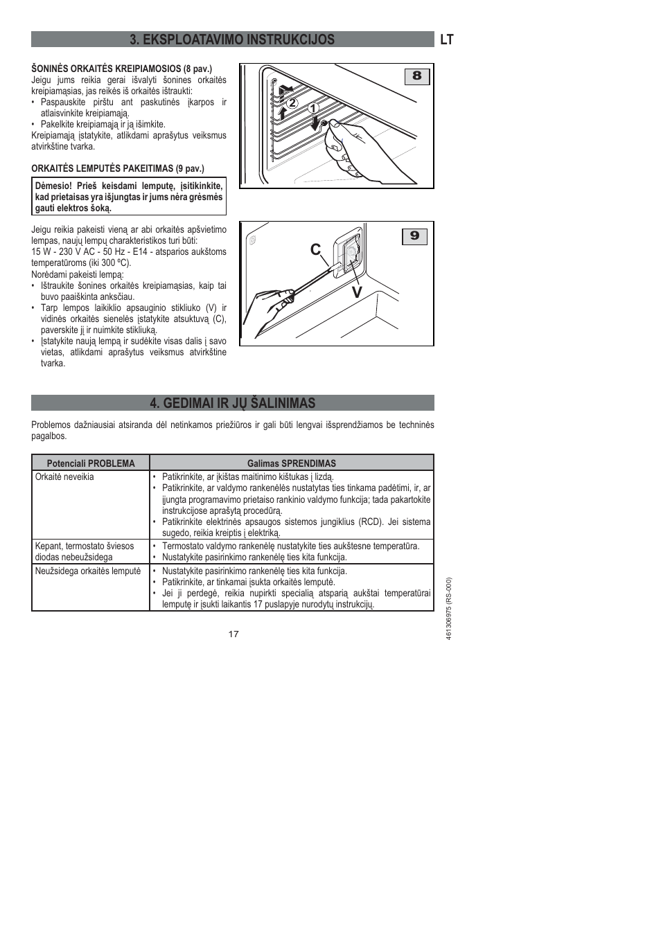 Lt 3. eksploatavimo instrukcijos, Gedimai ir jų šalinimas | Ardo HX 080 X User Manual | Page 143 / 256
